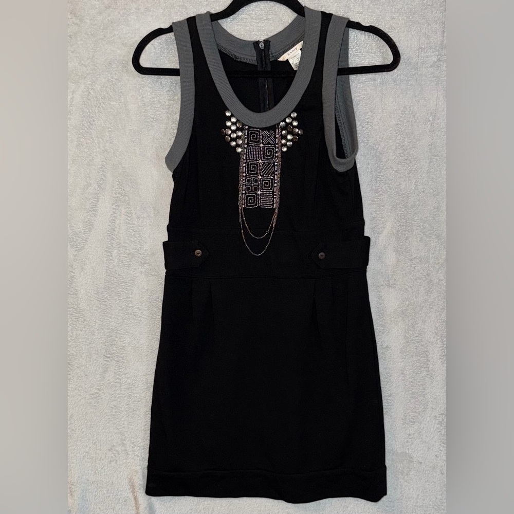 Esley Anthropologie‎ Cocktail Dress Small Black Sleeveless Chains Above Knee EUC
